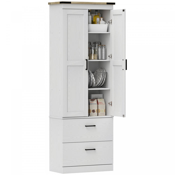 HOMCOM Armoire de garde-manger de cuisine 67\", etageres reglables, creme