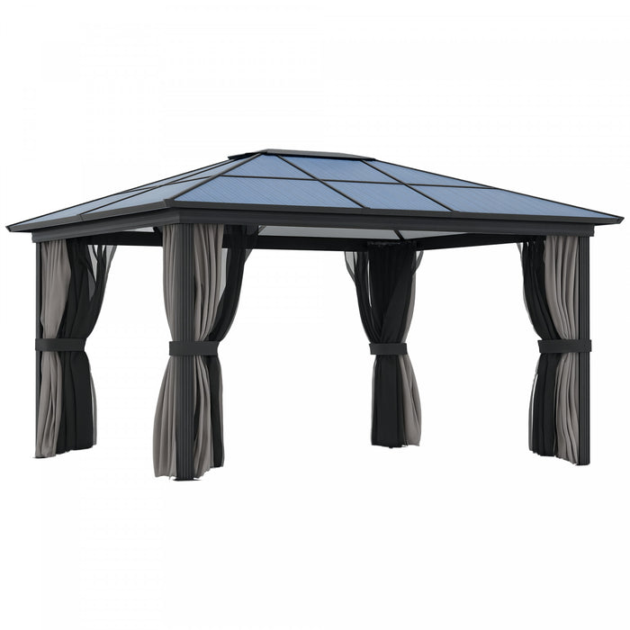 Outsunny Gazebo 12' x 15' avec toit rigide en polycarbonate et structure en aluminium