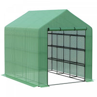 Outsunny 8' X 6' X 7' Serre Portative A Eau/uv Avec 18 Etageres, Couverture Et Porte Roulante.