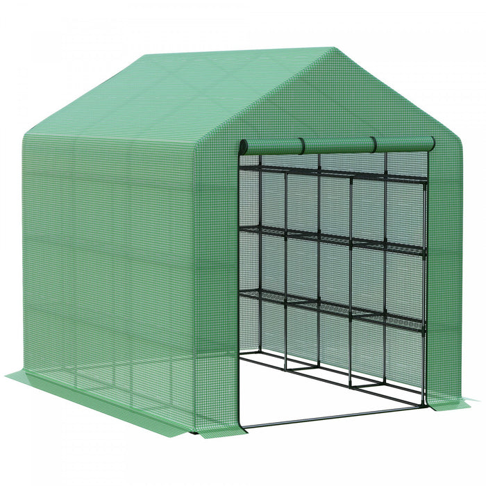 Outsunny 8' X 6' X 7' Serre Portative A Eau/uv Avec 18 Etageres, Couverture Et Porte Roulante.