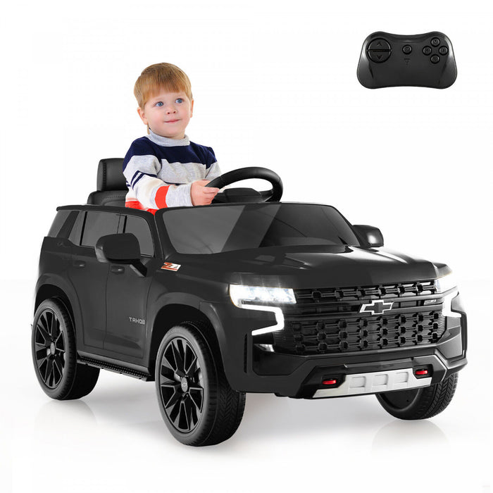 Costway 12v Enfants Rouler Sur La Voiture Chevrolet Tahoe Electrique Camion Suv Telecommande W / Lumiere Et Musique Noir