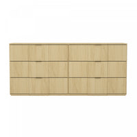 Commode Clive style milieu du siecle 183 cm en chene naturel et or (6 tiroirs)
