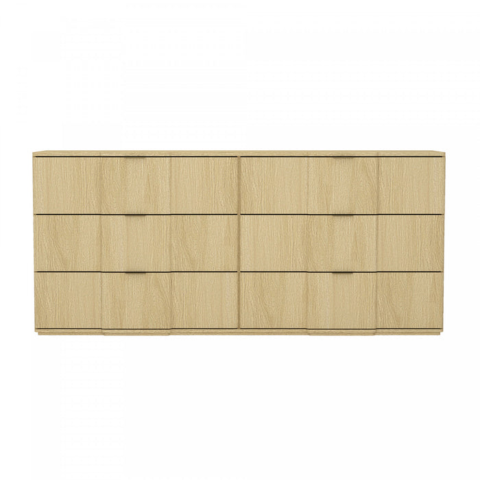 Commode Clive style milieu du siecle 183 cm en chene naturel et or (6 tiroirs)