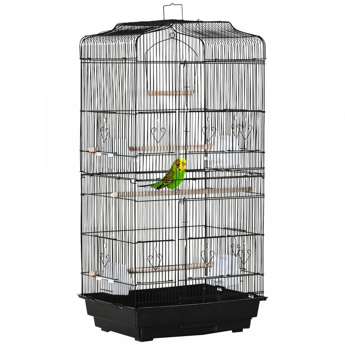 Pawhut 36\" Cage A Oiseaux Cacatoes Perroquet Cage 2 Portes Perchoir 4 Mangeoires, Noir