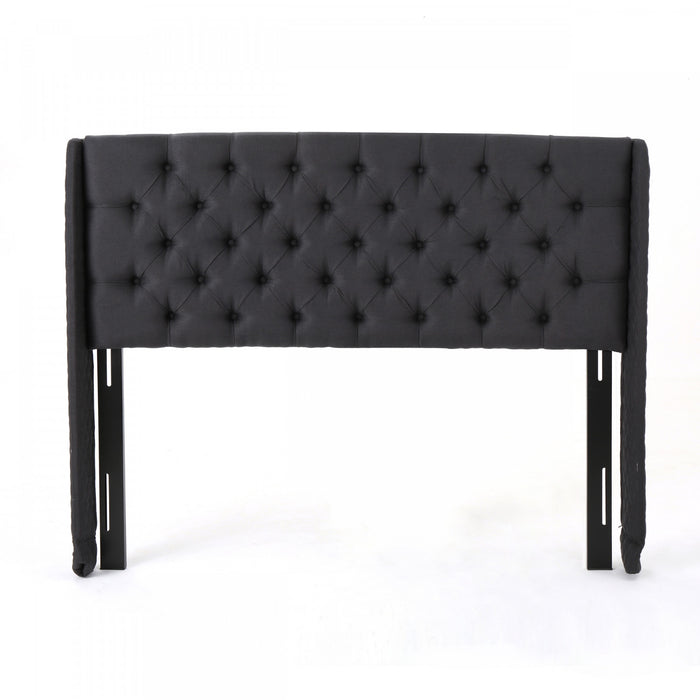 Hansen Tete De Lit Capitonnee A Dossier Aile Avec Boutons, Taille King, Noir