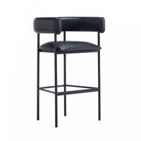  Tabouret de bar contemporain Onda en cuir vegetalien et metal, rembourre, noir