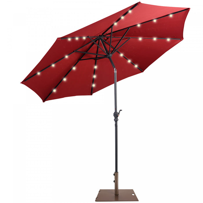Costway Parasol Solaire de Patio 10ft Lumieres Solaires Exterieur avec Pied de Parasol Mobile de 50 LBS