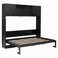  Lit escamotable Ethan en bois massif avec armoires de rangement, taille full, noir