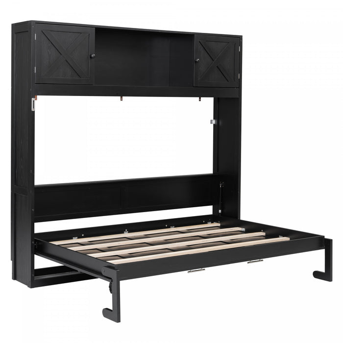 Lit escamotable Ethan en bois massif avec armoires de rangement, taille full, noir