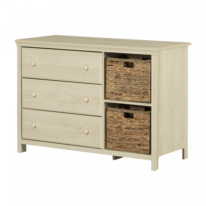 Commode Cotton Candy à 3 tiroirs avec paniers de rangement – chêne blanchi