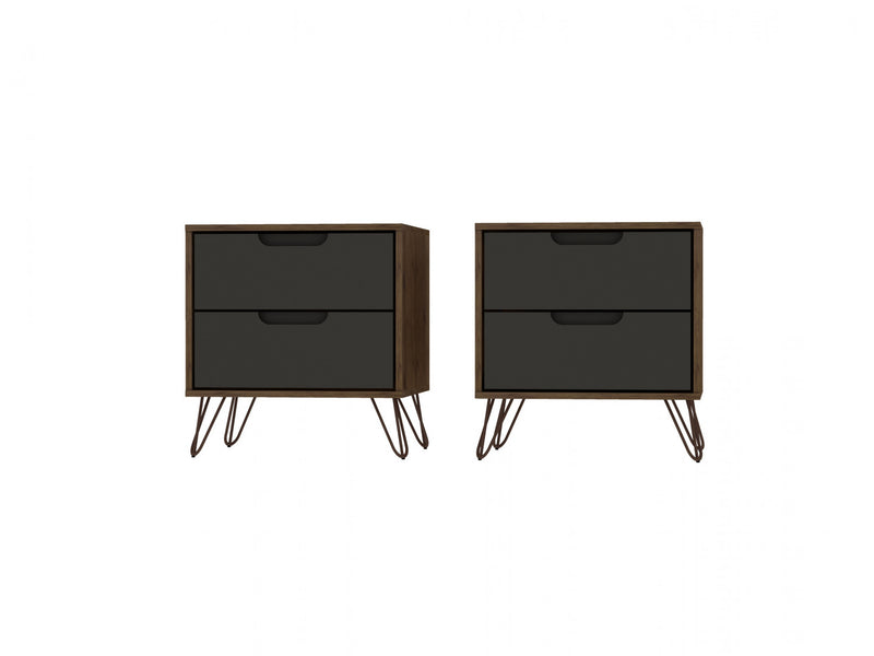Table de nuit Rockefeller Mid-Century Modern 20\" en gris (2 tiroirs) - Lot de 2