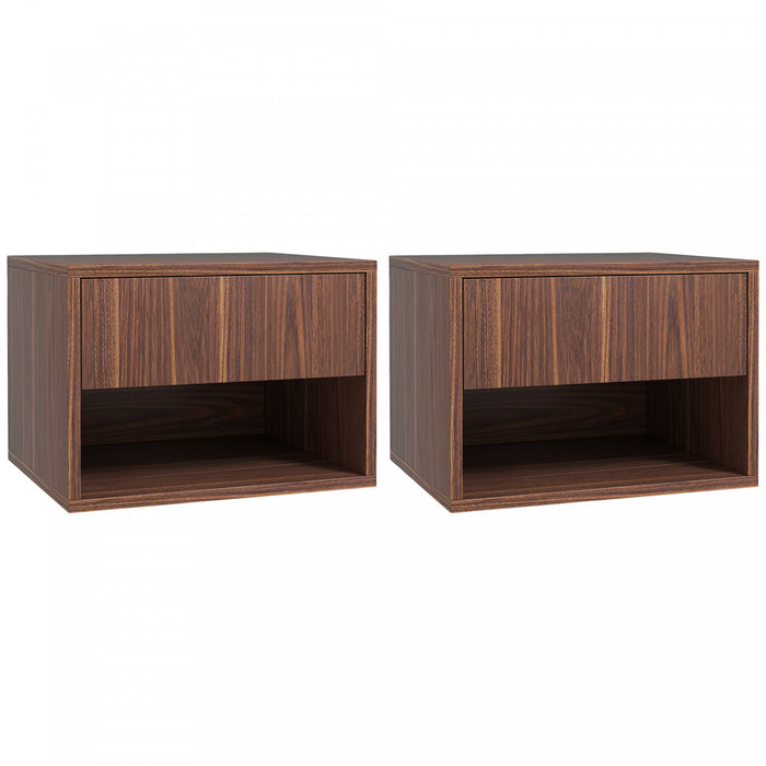 HOMCOM Lot de 2 tables de chevet flottantes avec tiroir et etagere, Marron