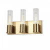 Lumière de coiffeuse Tube de Dainolite en verre cannelé transparent, avec fini laiton vieilli et 3 ampoules