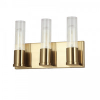 Lumière de coiffeuse Tube de Dainolite en verre cannelé transparent, avec fini laiton vieilli et 3 ampoules