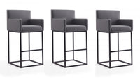  Tabouret de bar rembourre en metal gris style mid-century modern Ambassador - Lot de 3