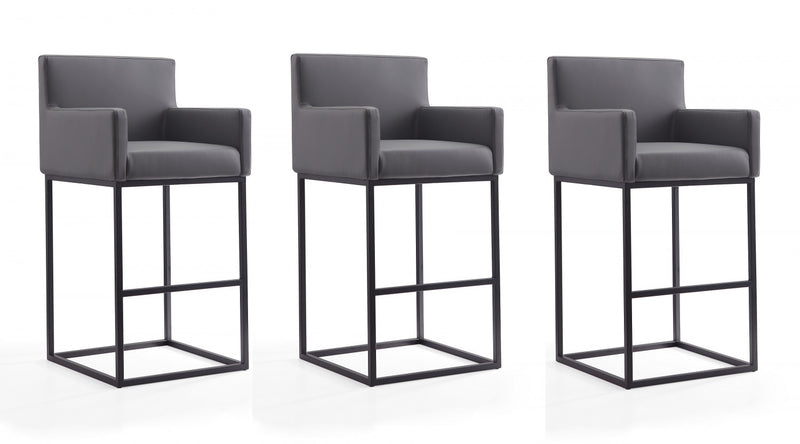 Tabouret de bar rembourre en metal gris style mid-century modern Ambassador - Lot de 3