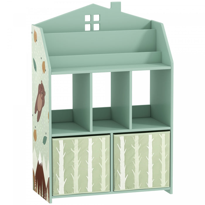 Meuble de rangement pour jouets Qaba avec presentoir a livres, etageres, tiroirs en tissu, vert