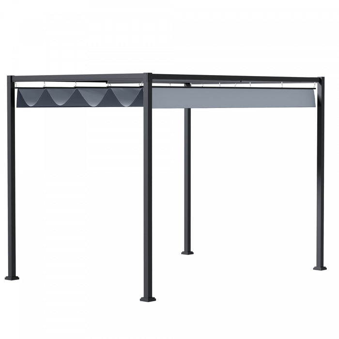 Pergola De Patio Outsunny 13' X 10' Avec Auvent Retractable, Gris Fonce