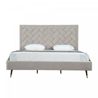  Lit king moderne Crosby en velours capitonne coloris grege