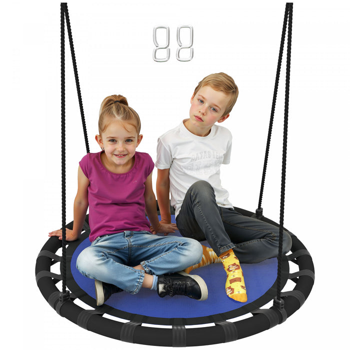 Qaba Balancoire d'arbre avec soucoupe pour enfants, balancoire volante de 39\" avec cordes de suspension reglables, capacite de 331 lb, balancoire en filet pour enfants, bleu marine