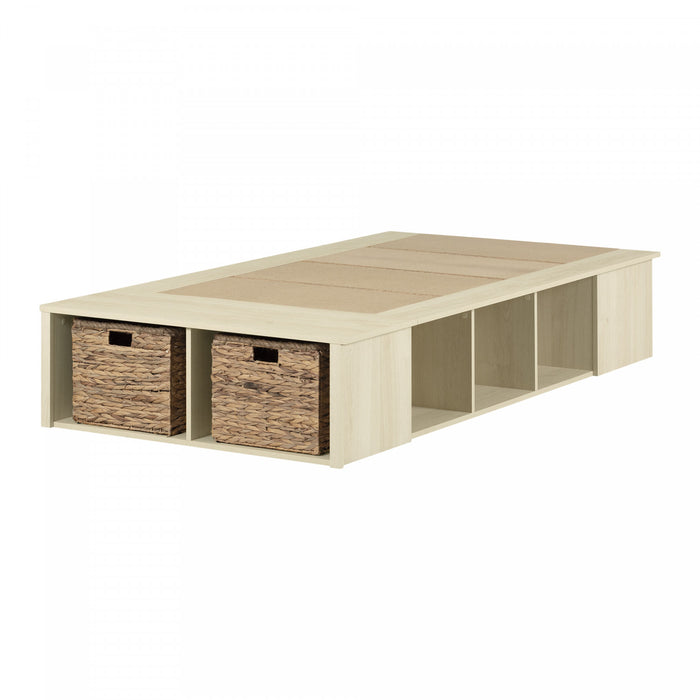 Avilla Lit Avec Paniers De Rangement En Osier Inclus - Chene Blanchi