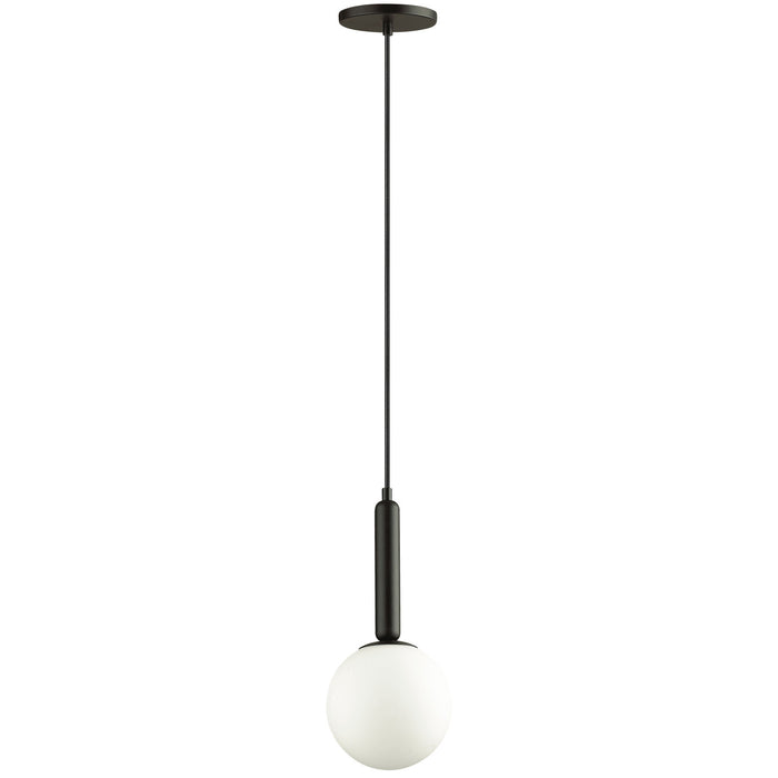 Luminaire suspendu Tara de Dainolite en verre blanc, avec fini noir mat et 1 ampoule