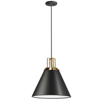 Luminaire suspendu Sonus de Dainolite avec fini noir mat, touches laiton vieilli et 1 ampoule