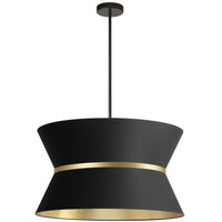 Luminaire suspendu Caterine de Dainolite de 24 po de diamètre, avec abat-jour noir, anneau doré, fini noir mat et 4 ampoules