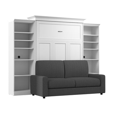 Bestar Versatile Queen Murphy Bed with Sofa and Closet Organizers (115 W) - White|Grand lit escamotable Versatile de Bestar de 115 po (L) avec sofa et organisateurs de garde-robe - blanc