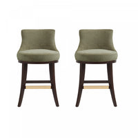  Tabouret de comptoir moderne Lucia en bois et chenille, vert feuille - Lot de 2