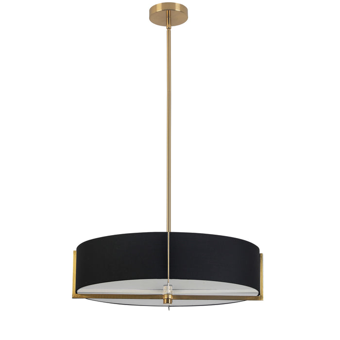 Luminaire suspendu Preston de Dainolite de 21 po de diamètre avec abat-jour noir, fini laiton vieilli et 4 ampoules