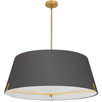 Luminaire suspendu Preston de Dainolite de 33 po de diamètre avec abat-jour en tissu noir, fini laiton vieilli et 4 ampoules