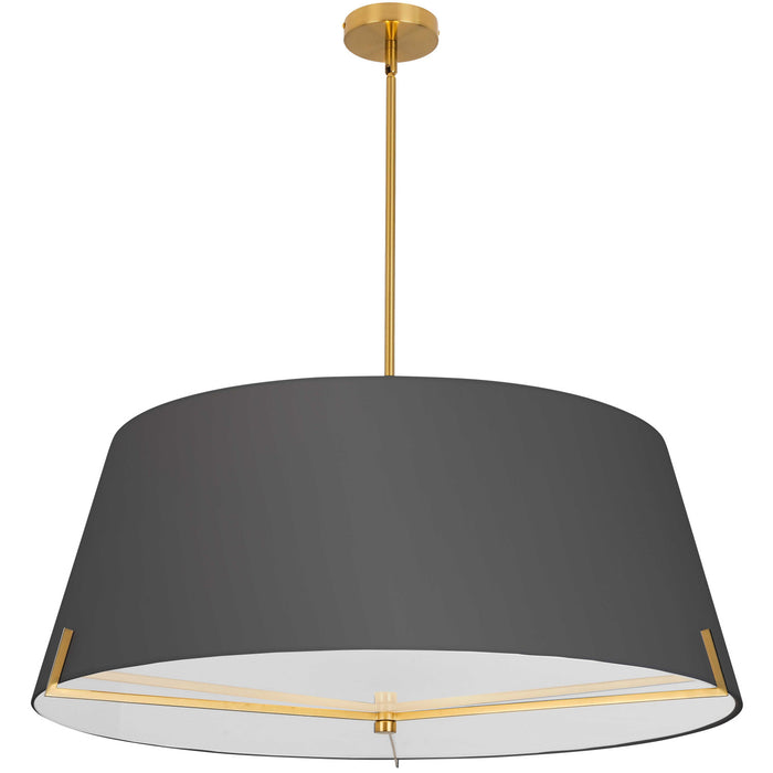 Luminaire suspendu Preston de Dainolite de 33 po de diamètre avec abat-jour en tissu noir, fini laiton vieilli et 4 ampoules