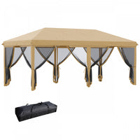 Outsunny Auvent 10'x20' Avec 6 Filets En Maille Sur Parois Laterales, Beige