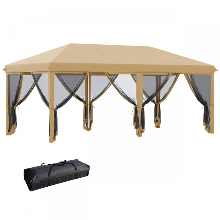 Outsunny Auvent 10'x20' Avec 6 Filets En Maille Sur Parois Laterales, Beige
