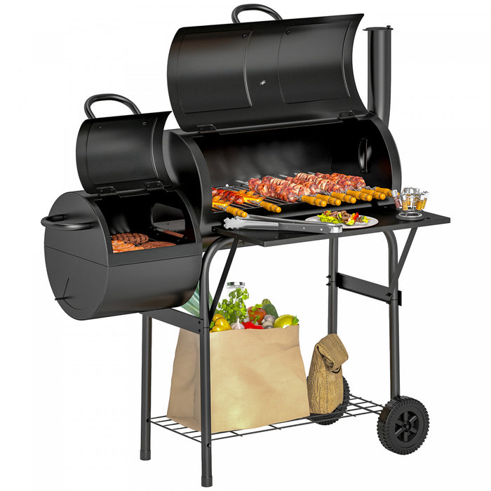 Outsunny Barbecue au charbon avec fumoir decale, noir