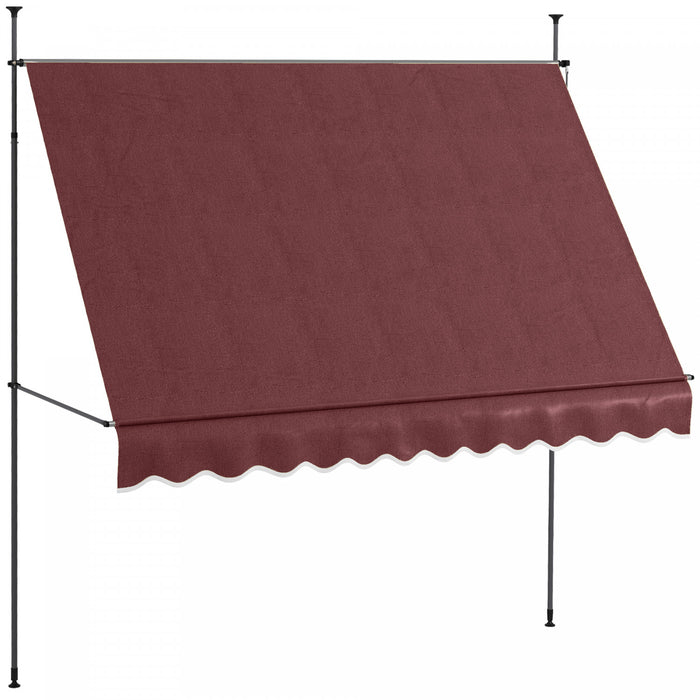 Outsunny Auvent Retractable 10' X 4', Autoportant Et Sans Vis, Rouge Vin