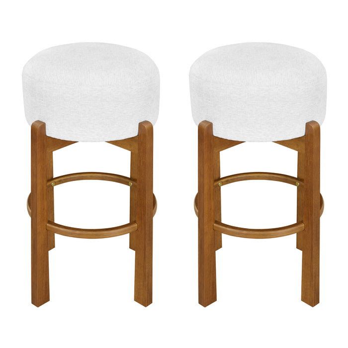 Vera – Lot de 2 tabourets de bar en bois d’hevea pour interieur avec coussin rond ivoire, finition noyer