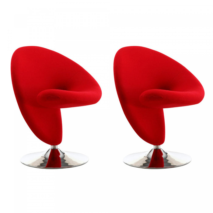 Fauteuil pivotant moderne en laine melangee Curl, rouge - Lot de 2