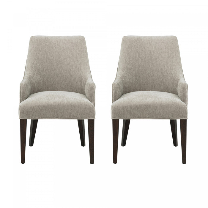 Fauteuil moderne Beever en bois et chenille taupe - Lot de 2