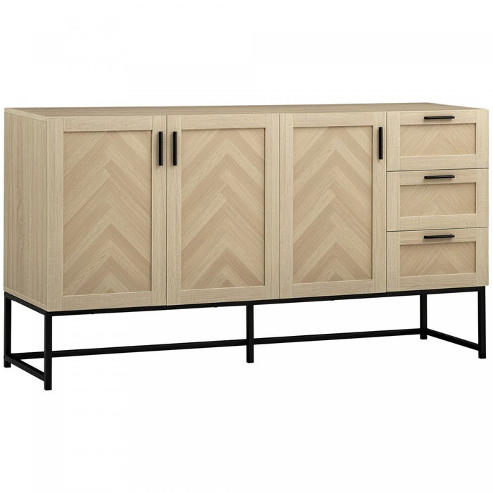 HOMCOM Buffet avec tiroirs et etageres reglables, chene