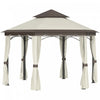 Outsunny 13x13ft Tonnelle Hexagonale Metal Gazebo Pavillon De Jardin Chapiteau Exterieur Tente De Fete De Mariage Abri Avec Panneaux De Paroi Laterale