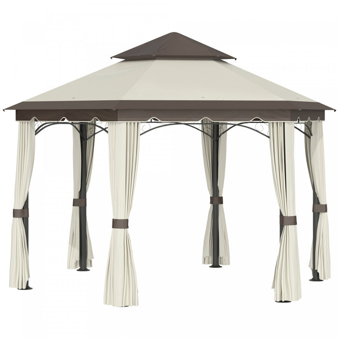 Outsunny 13x13ft Tonnelle Hexagonale Metal Gazebo Pavillon De Jardin Chapiteau Exterieur Tente De Fete De Mariage Abri Avec Panneaux De Paroi Laterale