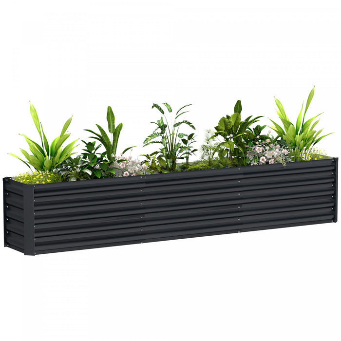 Outsunny Lit de jardin sureleve galvanise, fond ouvert, gris fonce