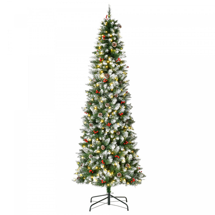Homcom Arbre De Noel Artificiel Floque Pre-eclaire 7,5' Avec Pommes De Pin