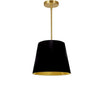 Petit luminaire suspendu de Dainolite avec très grand abat-jour cylindrique effilé noir et doré, et 1 ampoule