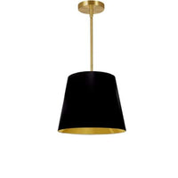 Petit luminaire suspendu de Dainolite avec très grand abat-jour cylindrique effilé noir et doré, et 1 ampoule