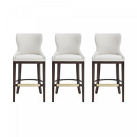  Tabouret de bar Blair moderne en bois avec revetement en tissu blanc - Lot de 3