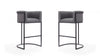 Tabouret de bar rembourre en metal gris style cosmopolite mi-siecle moderne - Lot de 2