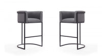  Tabouret de bar rembourre en metal gris style cosmopolite mi-siecle moderne - Lot de 2